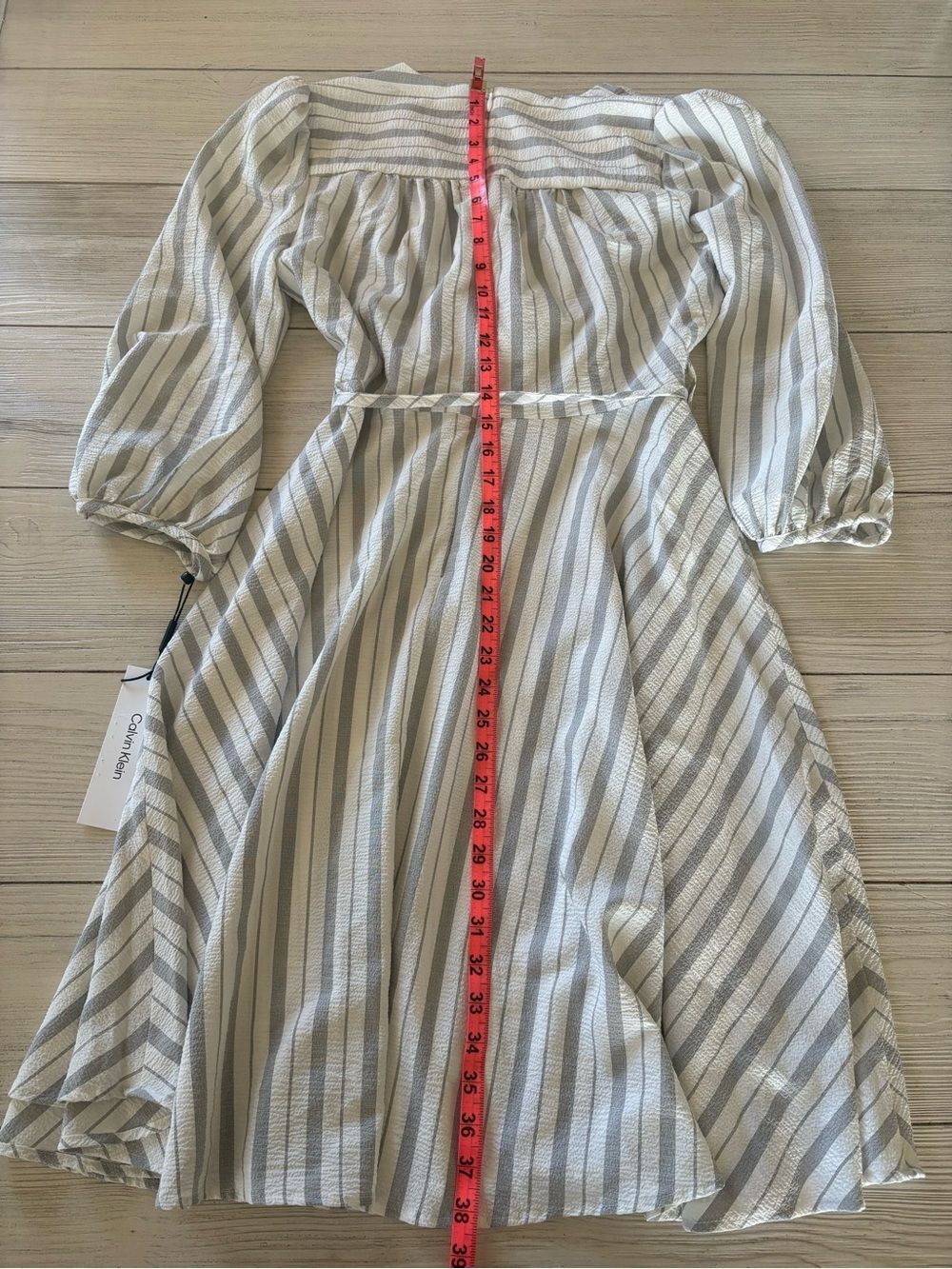 NWT Calvin Klein Gray White Striped Wrap Dress | Size 10 - Picture 12 of 12
